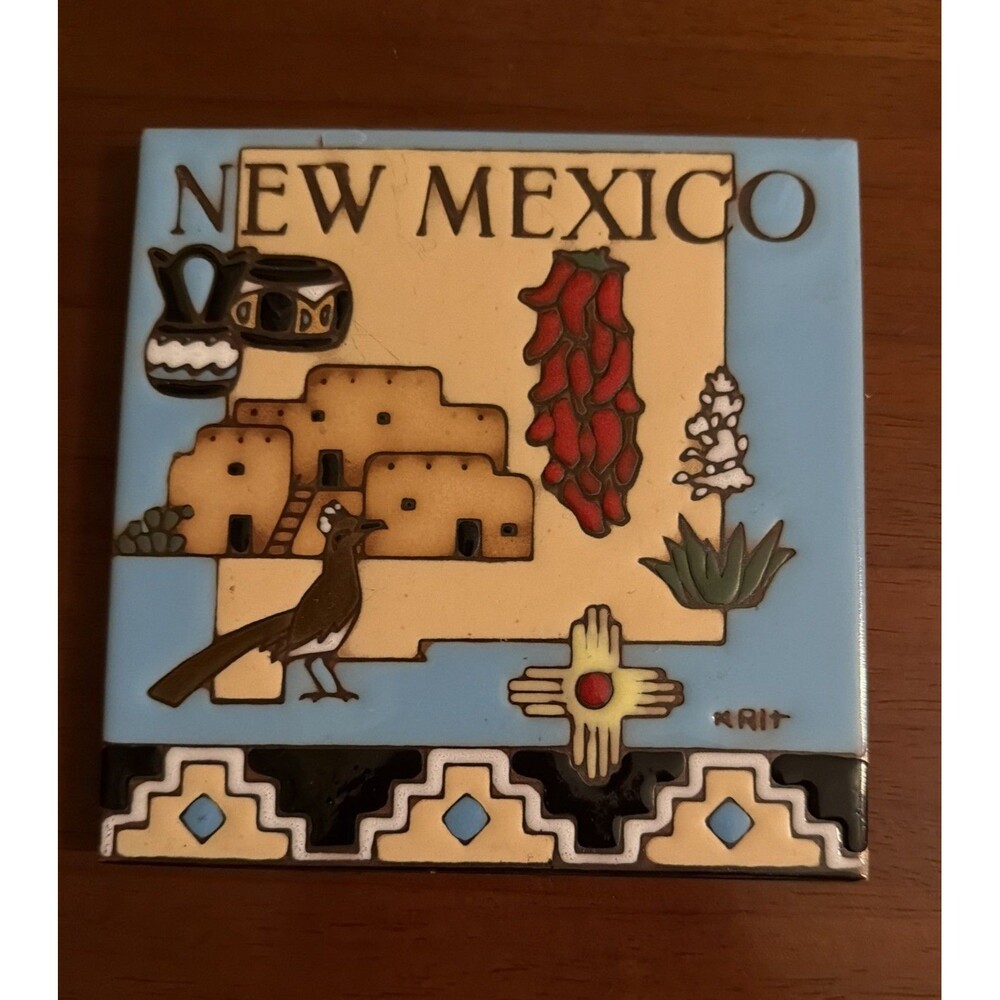 Ceramic Art Tile 6"x6" New Mexico Trivet Cactus Desert Earthtones 1990. AZ Read